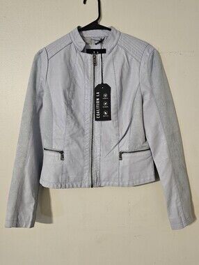 Coalition LA "Ayla" Women's Size Small Baby Blue Faux Leather Moto Jacket